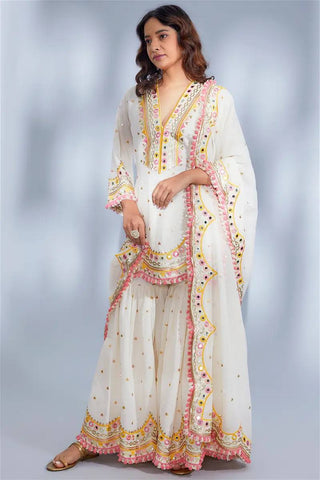 White Designer Party Wear Top, Plazzo & Dupatta Set Clothsvilla