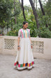 Load image into Gallery viewer, White Designer Roman Fabric Gown with Multicolor Thread &amp; Mirror Work ClothsVilla