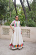 Load image into Gallery viewer, White Designer Roman Fabric Gown with Multicolor Thread &amp; Mirror Work ClothsVilla