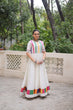 Load image into Gallery viewer, White Designer Roman Fabric Gown with Multicolor Thread &amp; Mirror Work ClothsVilla