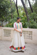 Load image into Gallery viewer, White Designer Roman Fabric Gown with Multicolor Thread &amp; Mirror Work ClothsVilla