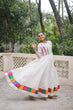 Load image into Gallery viewer, White Designer Roman Fabric Gown with Multicolor Thread &amp; Mirror Work ClothsVilla