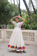 Load image into Gallery viewer, White Designer Roman Fabric Gown with Multicolor Thread &amp; Mirror Work ClothsVilla