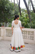 Load image into Gallery viewer, White Designer Roman Fabric Gown with Multicolor Thread &amp; Mirror Work ClothsVilla