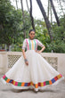 Load image into Gallery viewer, White Designer Roman Fabric Gown with Multicolor Thread &amp; Mirror Work ClothsVilla
