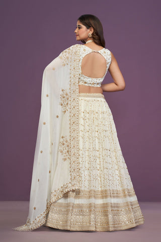 White Designer Sequins Work Lehenga ClothsVilla