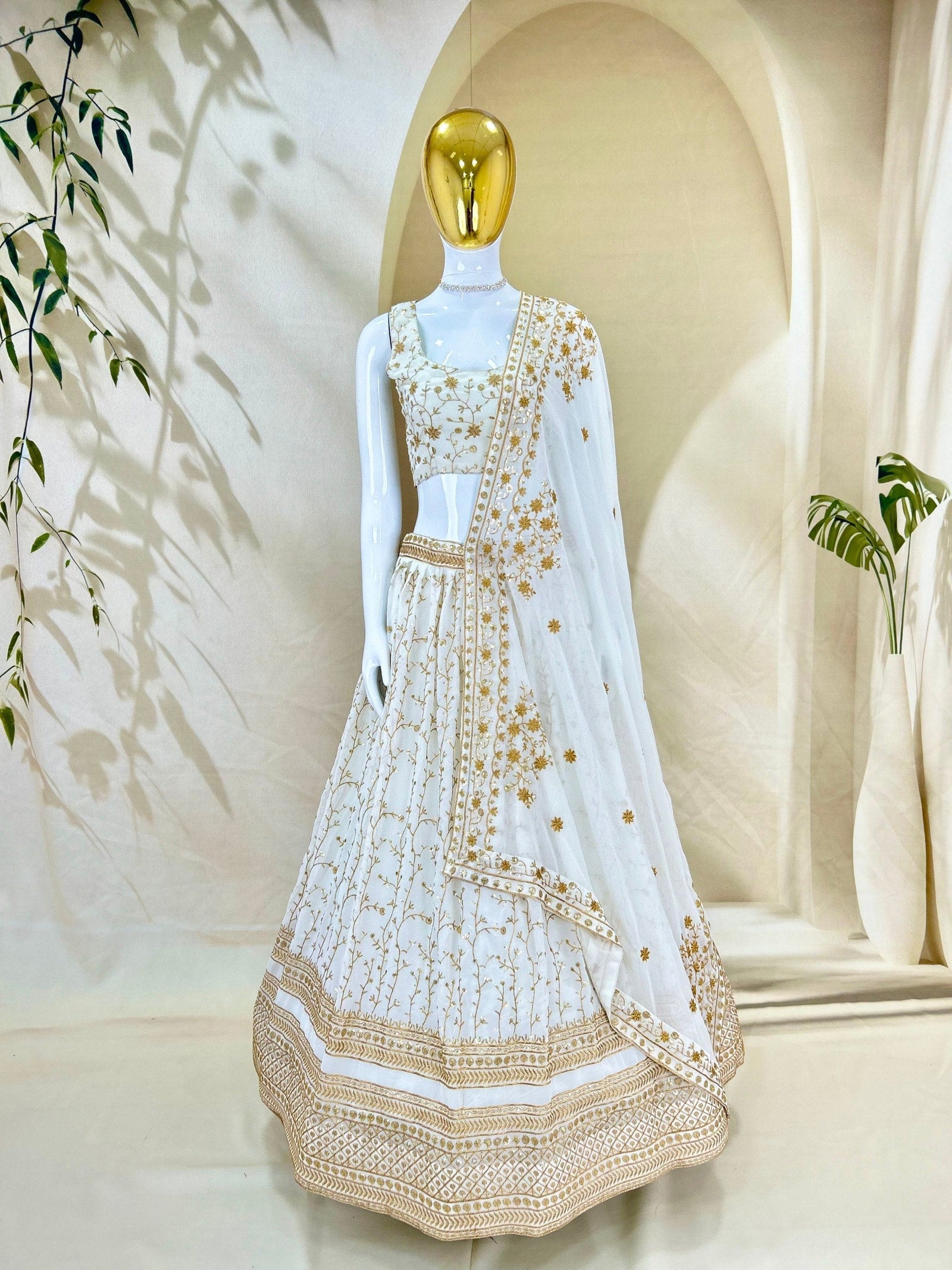 White Designer Sequins Work Lehenga ClothsVilla