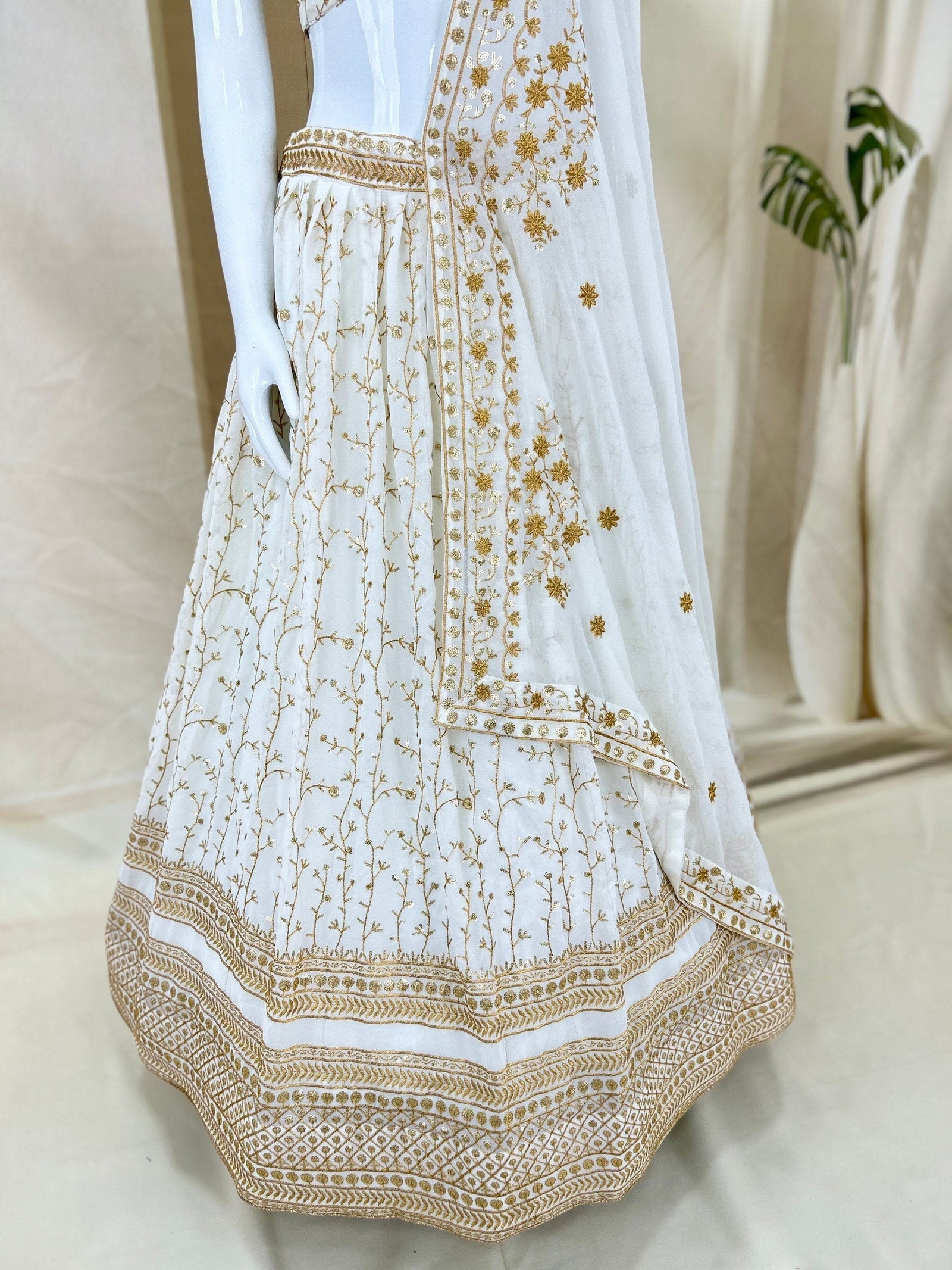 White Designer Sequins Work Lehenga ClothsVilla