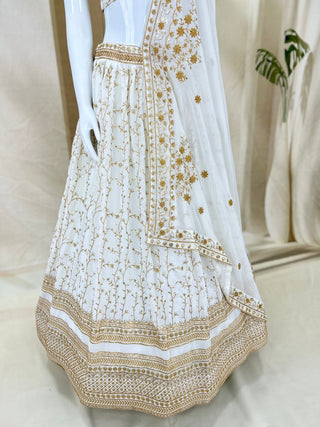 White Designer Sequins Work Lehenga ClothsVilla