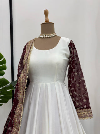 White Eid Special Elegant Chinon Silk Suit with Dupatta ClothsVilla