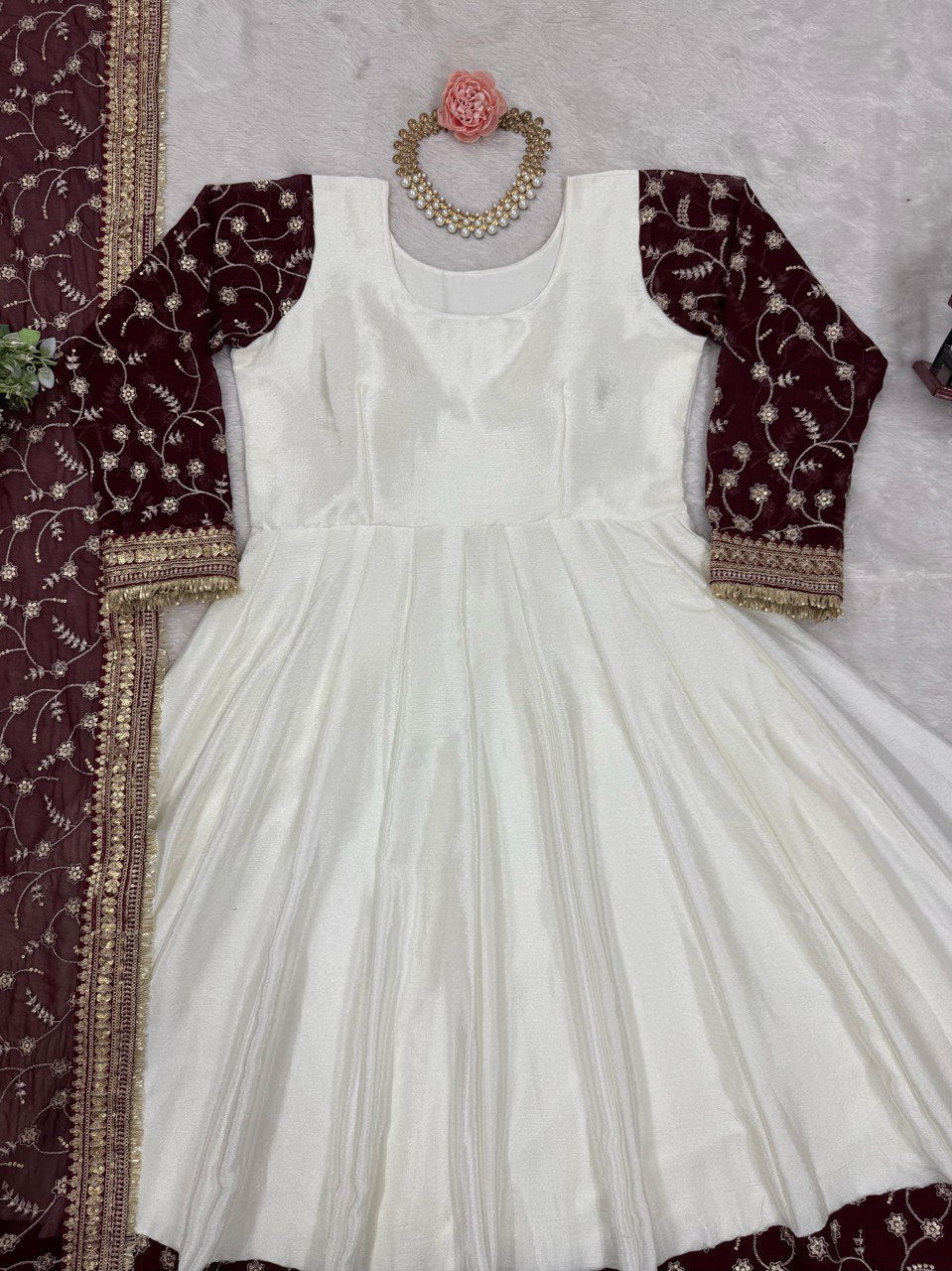White Eid Special Elegant Chinon Silk Suit with Dupatta ClothsVilla