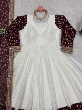 White Eid Special Elegant Chinon Silk Suit with Dupatta ClothsVilla