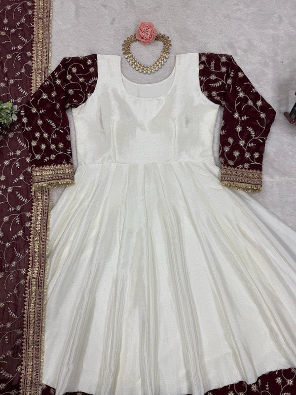 White Eid Special Elegant Chinon Silk Suit with Dupatta ClothsVilla