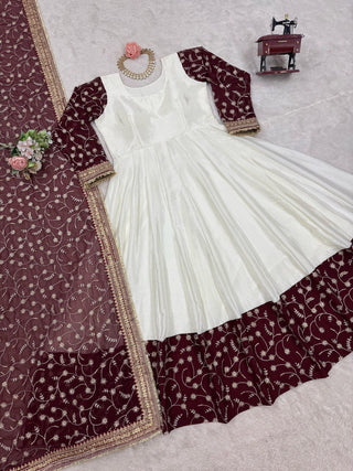 White Eid Special Elegant Chinon Silk Suit with Dupatta ClothsVilla