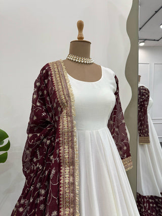 White Eid Special Elegant Chinon Silk Suit with Dupatta ClothsVilla