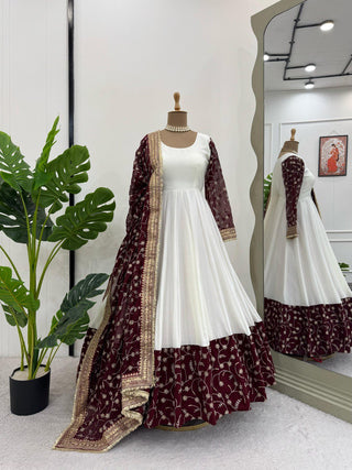 White Eid Special Elegant Chinon Silk Suit with Dupatta ClothsVilla