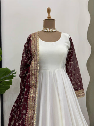 White Eid Special Elegant Chinon Silk Suit with Dupatta ClothsVilla
