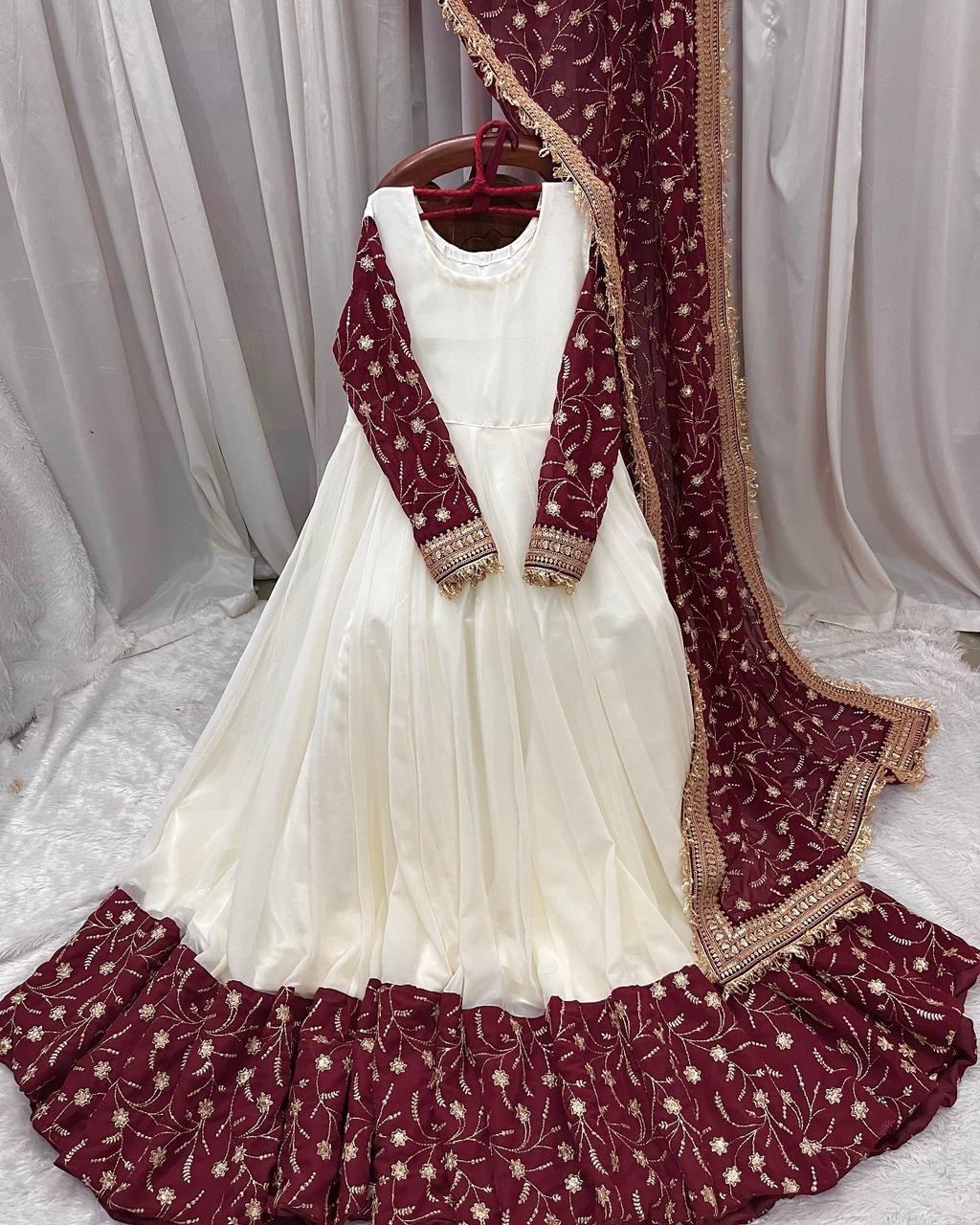 White Eid Special Elegant Chinon Silk Suit with Dupatta ClothsVilla