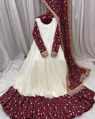 White Eid Special Elegant Chinon Silk Suit with Dupatta ClothsVilla