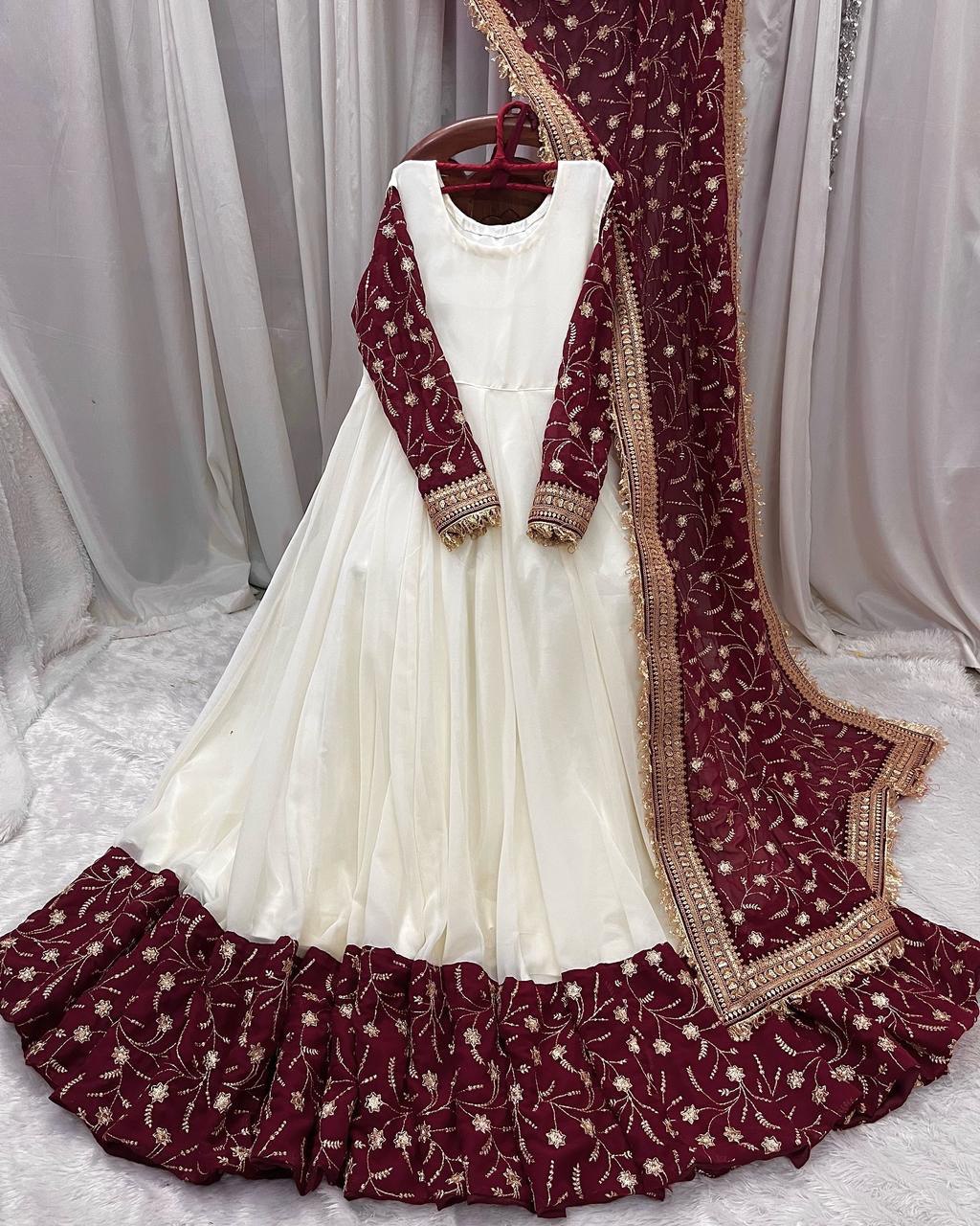 White Eid Special Elegant Chinon Silk Suit with Dupatta ClothsVilla