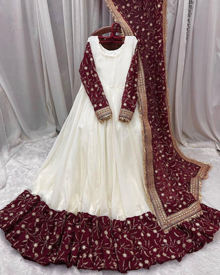 White Eid Special Elegant Chinon Silk Suit with Dupatta ClothsVilla