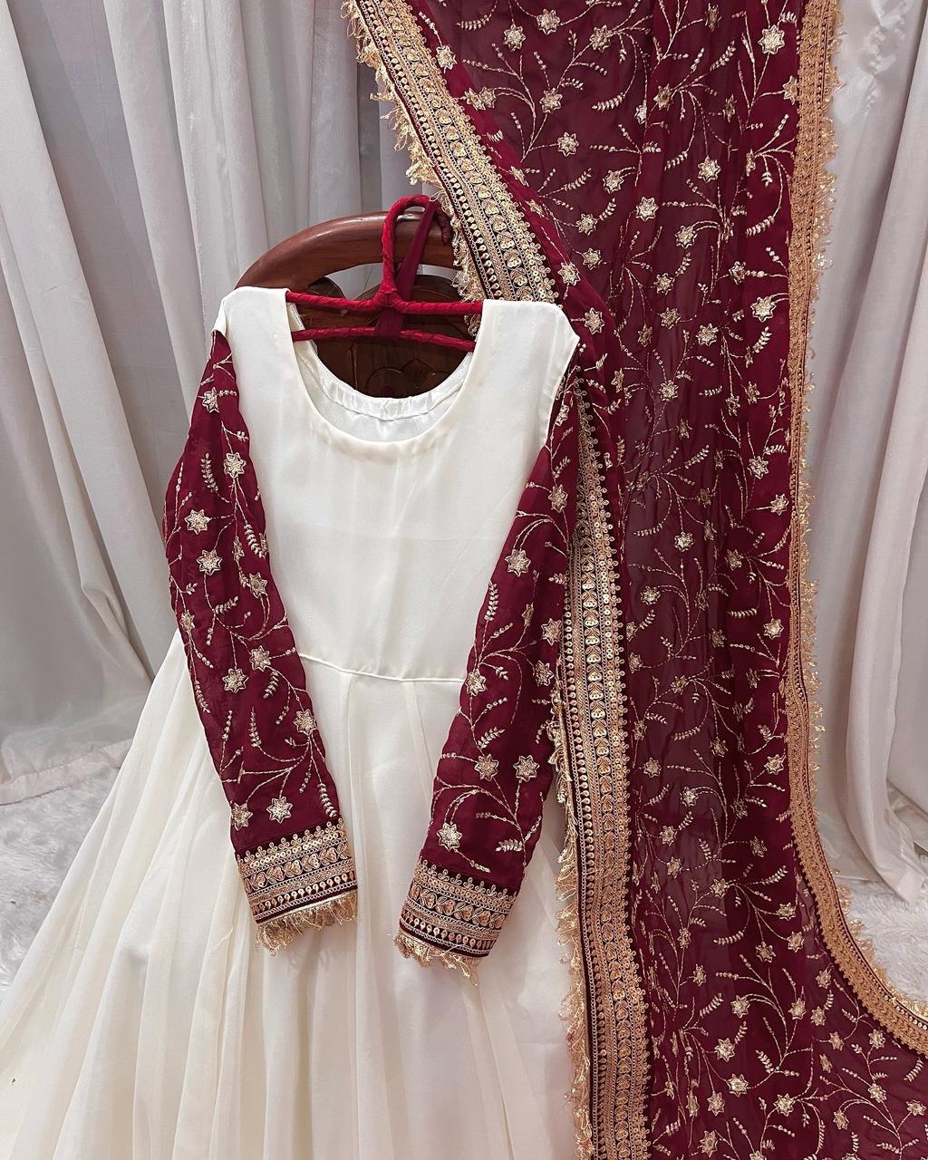 White Eid Special Elegant Chinon Silk Suit with Dupatta ClothsVilla