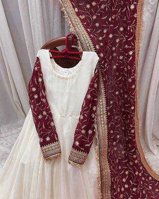 White Eid Special Elegant Chinon Silk Suit with Dupatta ClothsVilla