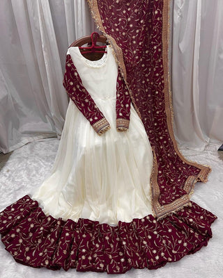 White Eid Special Elegant Chinon Silk Suit with Dupatta ClothsVilla
