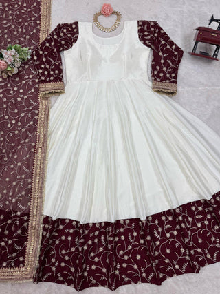 White Eid Special Elegant Chinon Silk Suit with Dupatta ClothsVilla