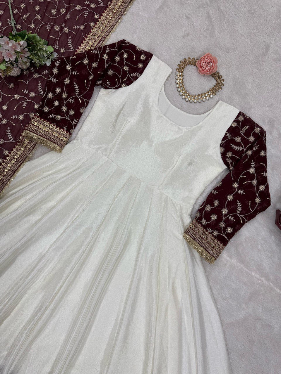 White Eid Special Elegant Chinon Silk Suit with Dupatta ClothsVilla