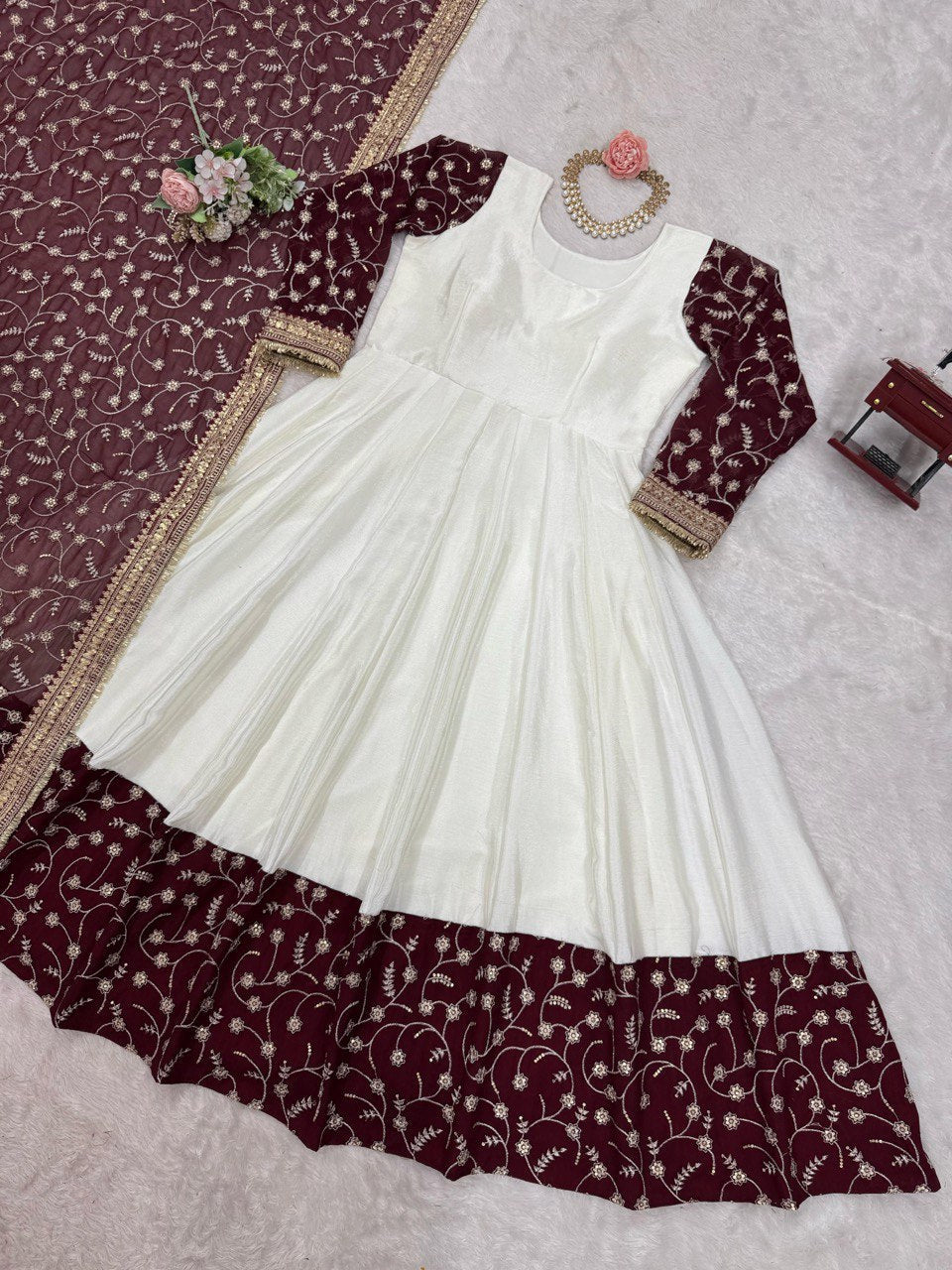 White Eid Special Elegant Chinon Silk Suit with Dupatta ClothsVilla