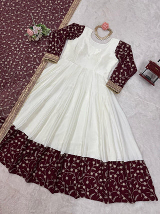 White Eid Special Elegant Chinon Silk Suit with Dupatta ClothsVilla