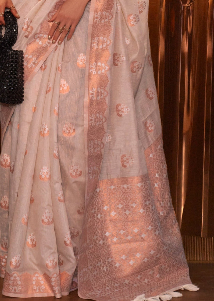 White Elegant Bollywood Cotton Silk Saree with Tassel Detailing ClothsVilla