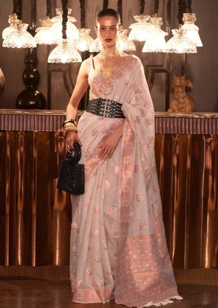 White Elegant Bollywood Cotton Silk Saree with Tassel Detailing ClothsVilla