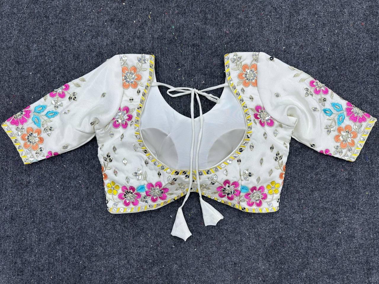 White Elegant Chinon Semi-Stitched Lehenga Set with Sequence Work & Jequard Lace Dupatta ClothsVilla