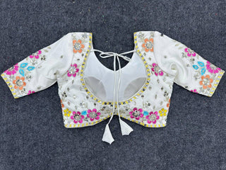 White Elegant Chinon Semi-Stitched Lehenga Set with Sequence Work & Jequard Lace Dupatta ClothsVilla