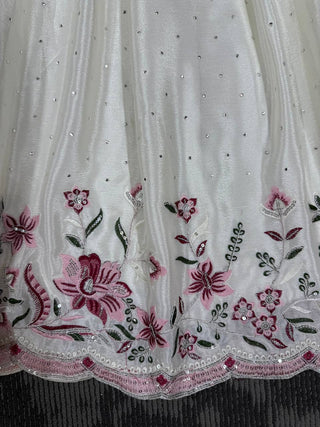 White Elegant Chinon Silk Suit Set with Dupatta  Thread, Sequin & Mukesh Work Full-Stitched Ethnic Ensemble ClothsVilla