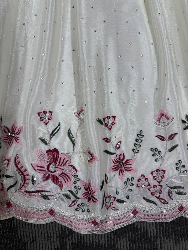 White Elegant Chinon Silk Suit Set with Dupatta  Thread, Sequin & Mukesh Work Full-Stitched Ethnic Ensemble ClothsVilla