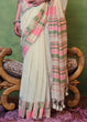 Load image into Gallery viewer, White Elegant Cotton Silk Blended Saree – Graceful &amp; Lustrous Drape ClothsVilla