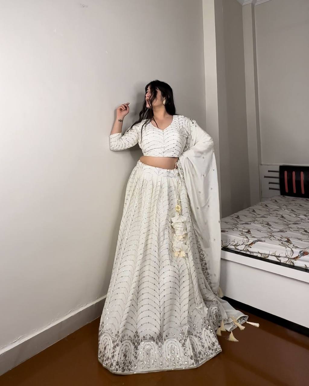 White Elegant Designer Lehenga-Choli Set with Embroidery & Sequence Work ClothsVilla Main image