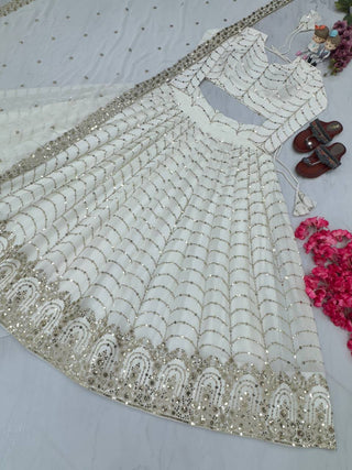 White Elegant Designer Lehenga-Choli Set with Embroidery & Sequence Work ClothsVilla