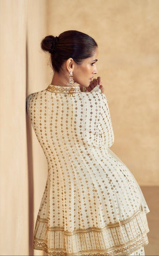 White Elegant Embroidered Chinon Plazo Suit with Dupatta ClothsVilla