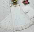 Load image into Gallery viewer, White Elegant Faux Georgette Anarkali Gown Set with 4-Meter Flair, Soft Georgette Dupatta &amp; Plazo Bottom – Fully Stitched Party Wear Set for Women Clothsvilla