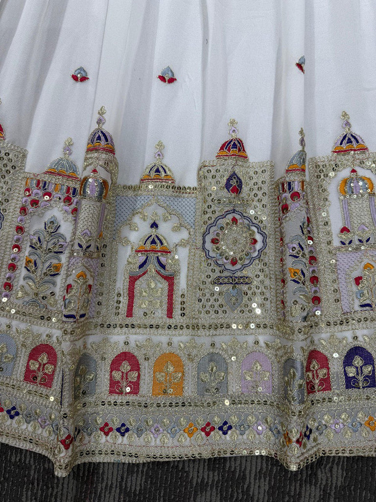 White Elegant Faux Georgette Lehenga Choli Set with Heavy Embroidery & Dupatta ClothsVilla