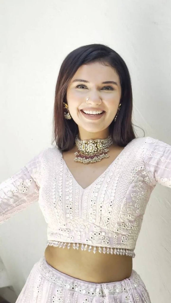 White Elegant Faux Georgette Lehenga Choli Set with  Sequin Work & Designer Dupatta Clothsvilla