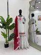 Load image into Gallery viewer, White Elegant Faux Georgette Sharara Set with Dupatta ClothsVilla