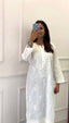 White Elegant Faux Georgette Thread Work Kurti ClothsVilla