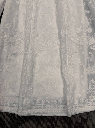 White Elegant Faux Georgette Thread Work Top-Plazo-Dupatta Set for Women ClothsVilla