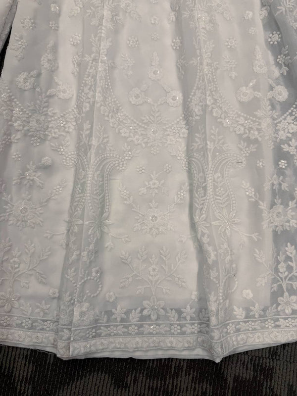 White Elegant Faux Georgette Thread Work Top-Plazo-Dupatta Set for Women ClothsVilla