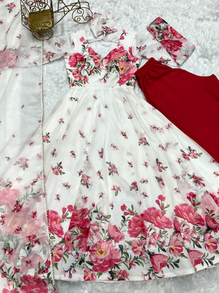 White Elegant Festive Anarkali Set – Pure Soft Organza Silk with Dupatta